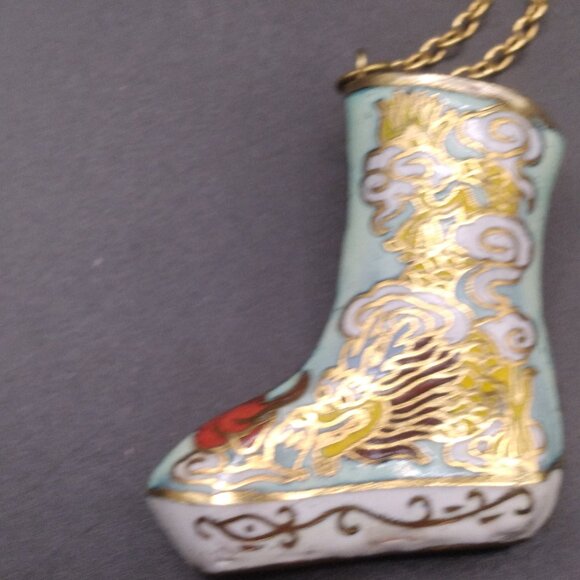 Vintage Cloisonne Gold plated Chinese Dragon Pendant & 24'' Necklace - Picture 3 of 5